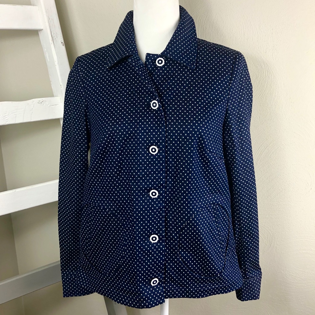 Pearl By Lela Rose Denim Dot Button Front Jacket S